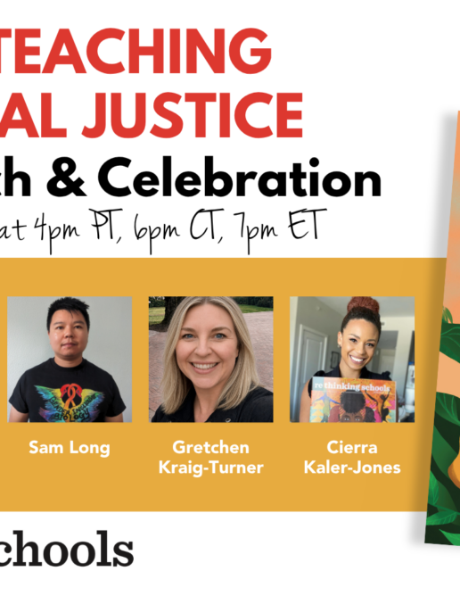 Event graphic featuring five panelists headshots and the cover art for Science Teaching for Social Justice