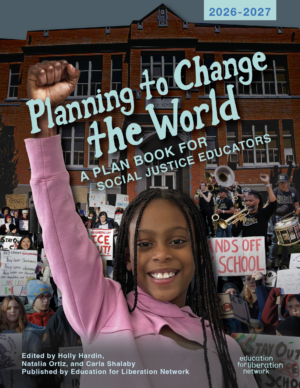 Book cover for 2026-27 edition of Planning to Change the World. Smiling Black child with raised solidarity fist.
